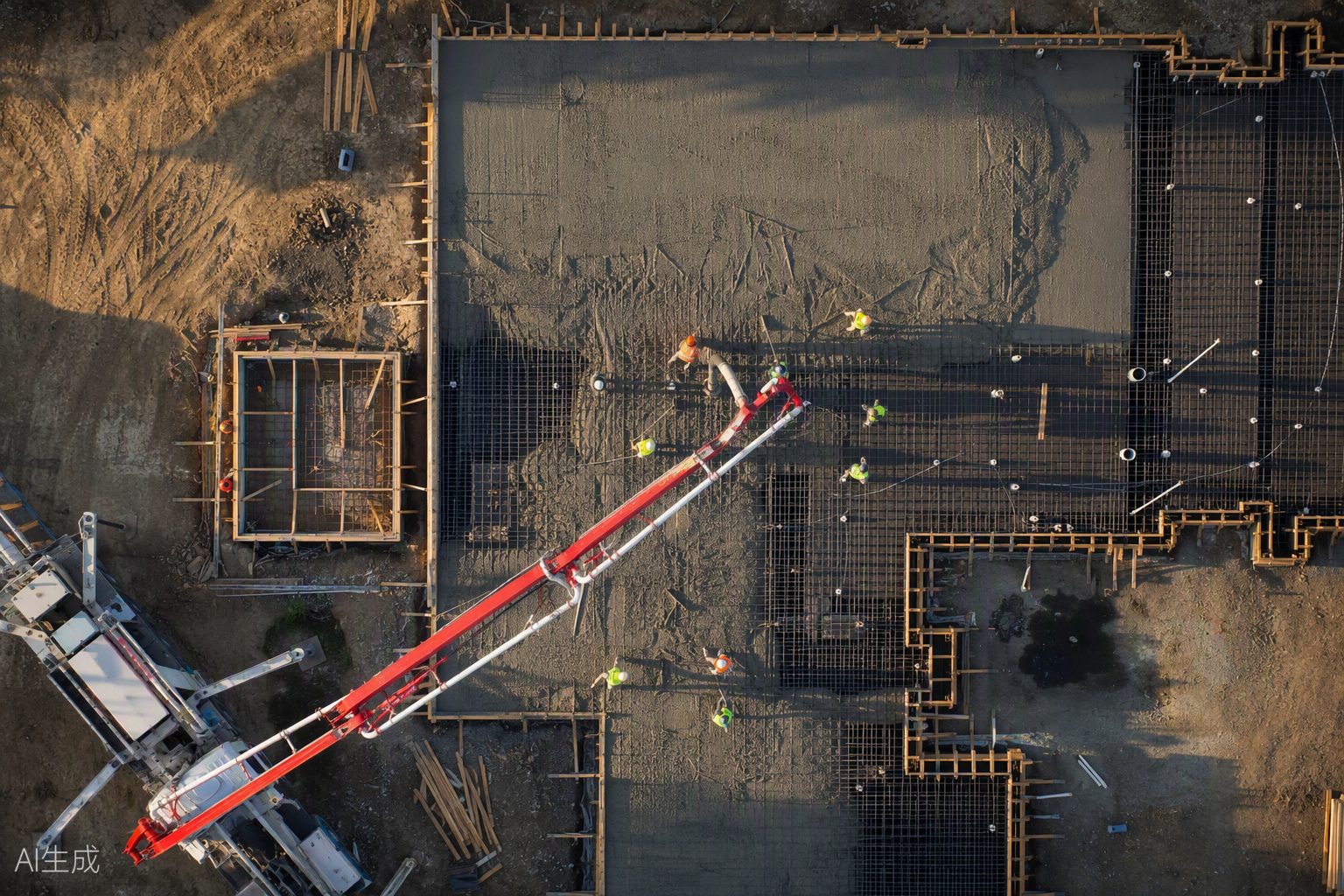 Aerial view of foundation work